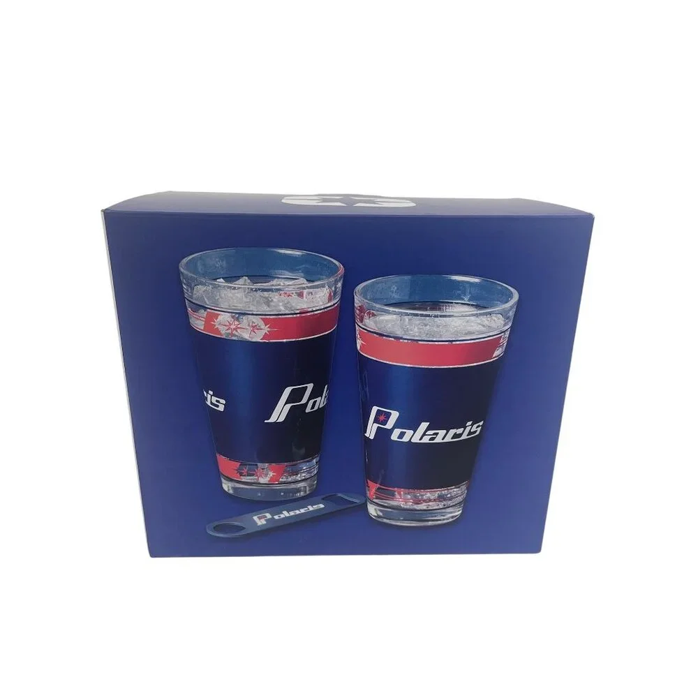 Polaris Pint Glass Set (2) with Bottle Opener - 16 oz,‎ Hand Wash, NEW in Box